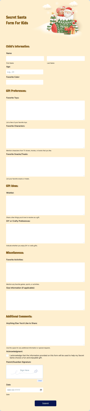 Secret Santa Form For Kids