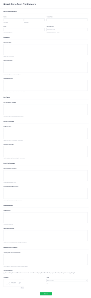 Secret Santa Form For Students