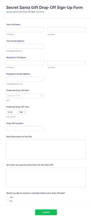 Secret Santa Gift Drop Off Sign Up Form Template