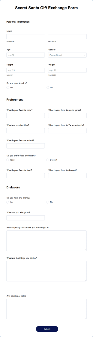 Secret Santa Gift Exchange Form Template