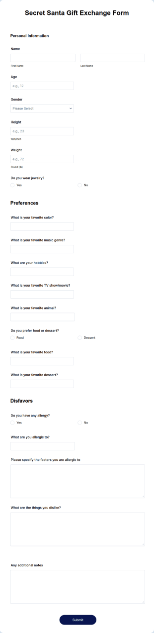 Secret Santa Gift Exchange Form Template