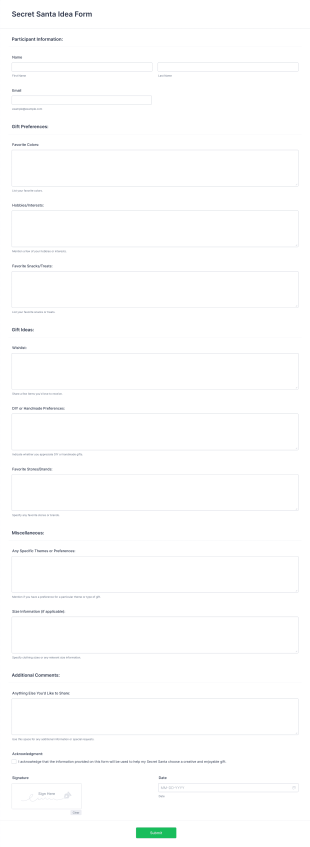 Secret Santa Idea Form Template