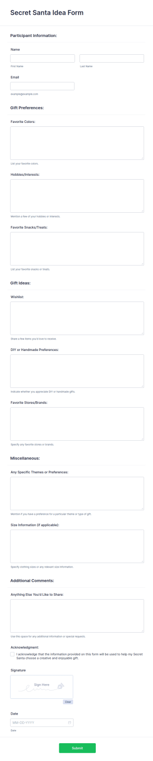 Secret Santa Idea Form Template