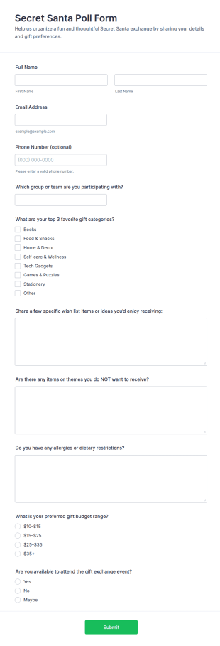 Secret Santa Poll Form Template