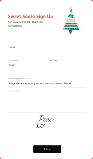 Secret Santa Sign Up Form Template