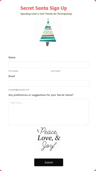 Secret Santa Sign Up Form Template