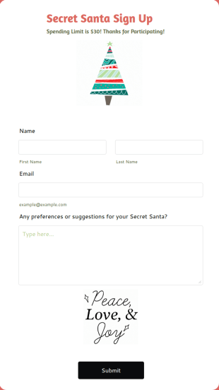 Secret Santa Sign Up Form Template