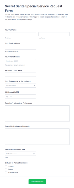 Secret Santa Special Service Request Form Template