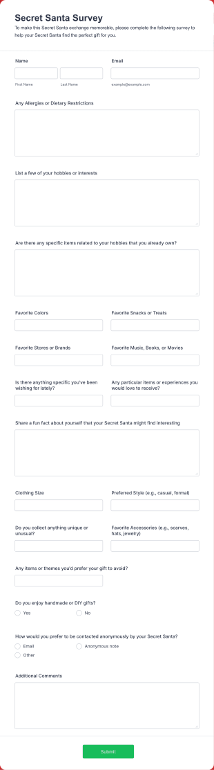 Secret Santa Survey Form Template
