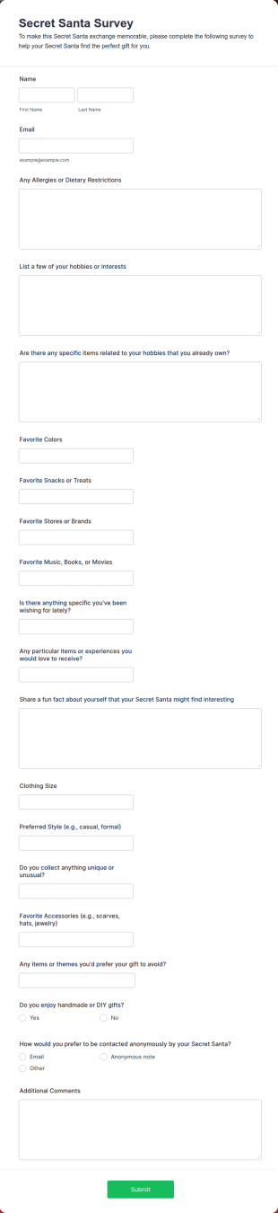 Secret Santa Survey Form Template