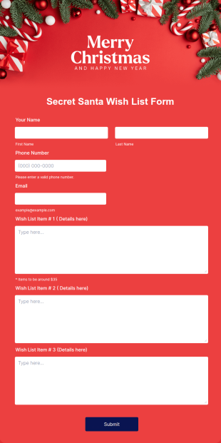 Secret Santa Wish List Form Template