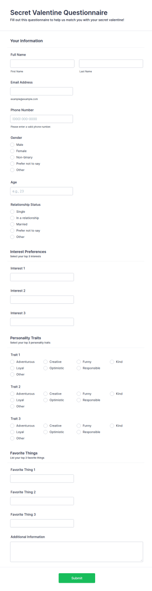 Secret Valentine Questionnaire Form Template