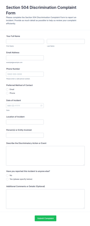 Section 504 Discrimination Complaint Form Template