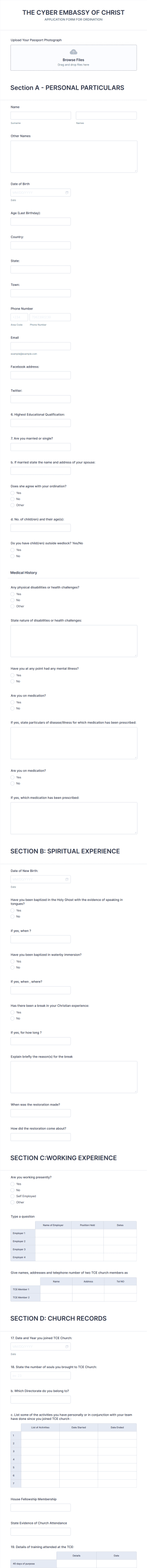 Cyber Embassy Of Christ Form Template