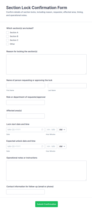 Section Lock Confirmation Form Template
