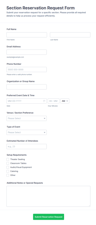 Section Reservation Request Form Template