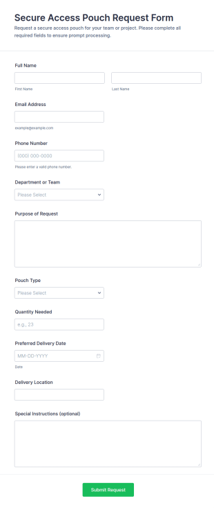 Secure Access Pouch Request Form Template