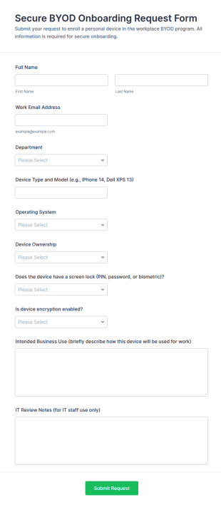 Secure BYOD Onboarding Request Form Template