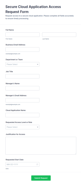 Secure Cloud Application Access Request Form Template