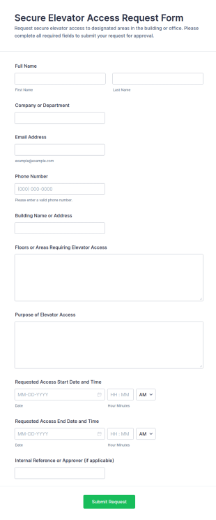 Secure Elevator Access Request Form Template