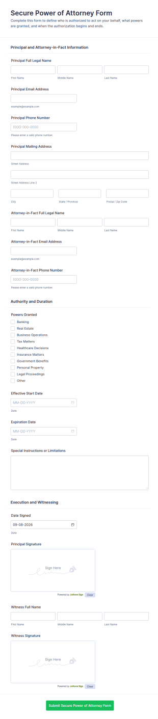 Secure Power Of Attorney Form Template