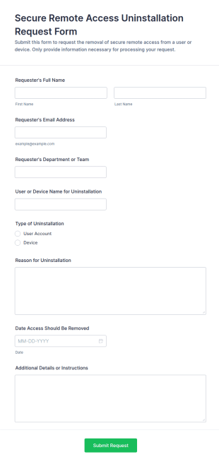 Secure Remote Access Uninstallation Request Form Template