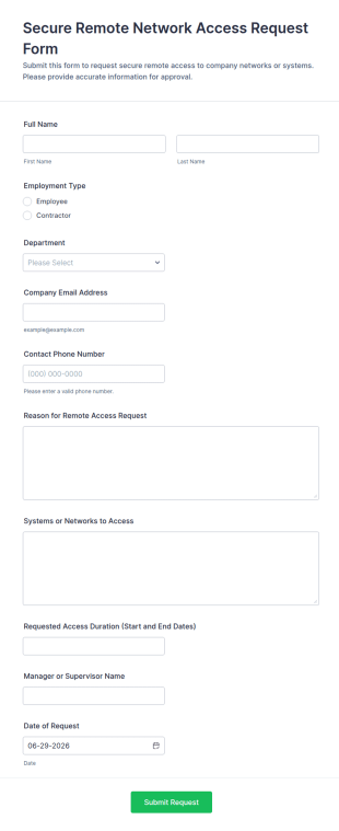 Secure Remote Network Access Request Form Template