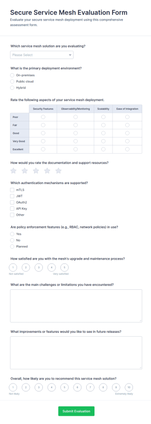 Secure Service Mesh Evaluation Form Template