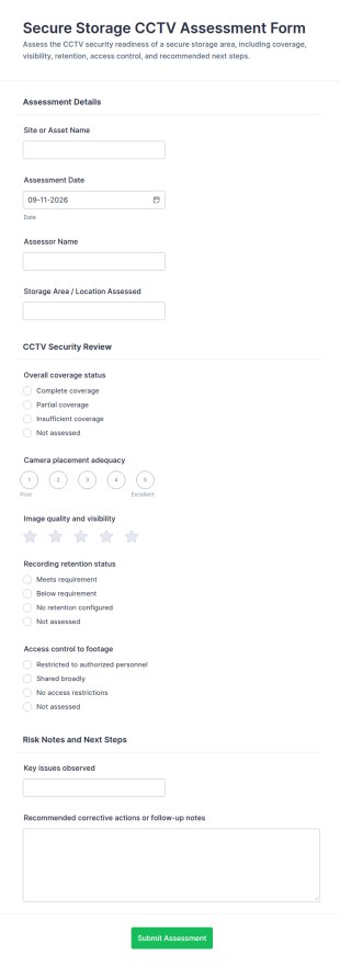 Secure Storage CCTV Assessment Form Template
