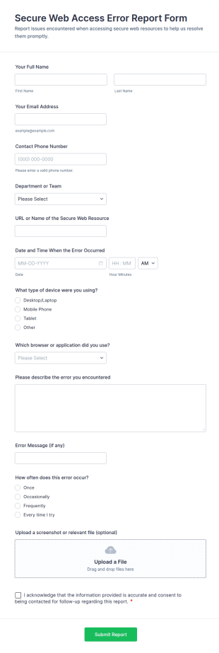 Secure Web Access Error Report Form Template