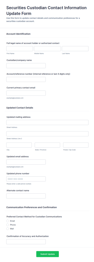 Securities Custodian Contact Information Update Form Template