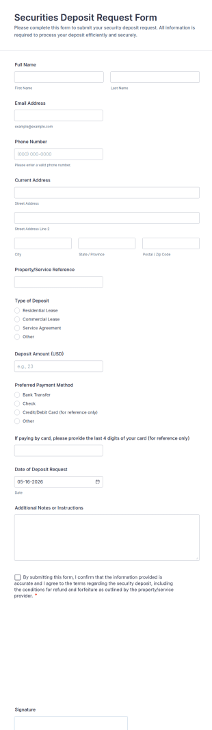 Securities Deposit Request Form Template
