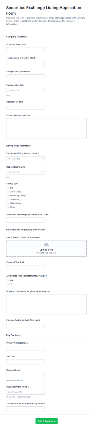 Securities Exchange Listing Application Form Template