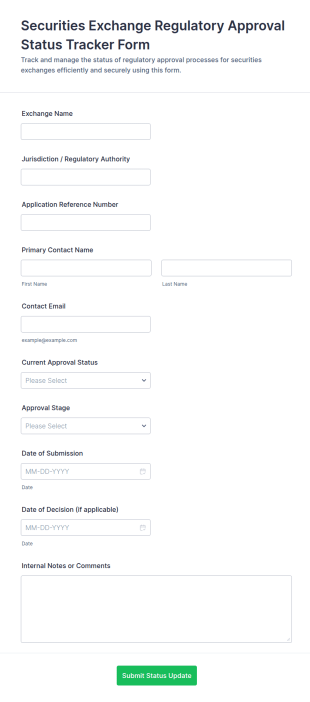 Securities Exchange Regulatory Approval Status Tracker Form Template