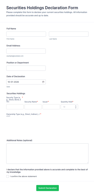 Securities Holdings Declaration Form Template