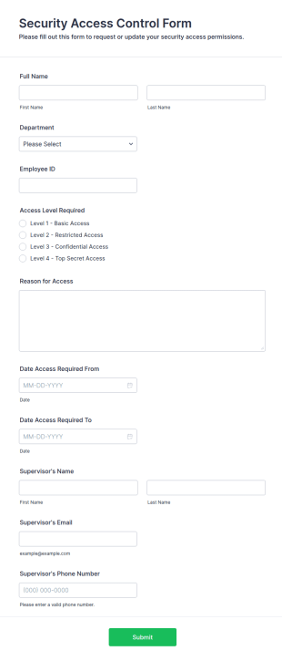 Security Access Control Form Template