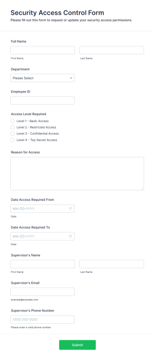 Security Access Control Form Template