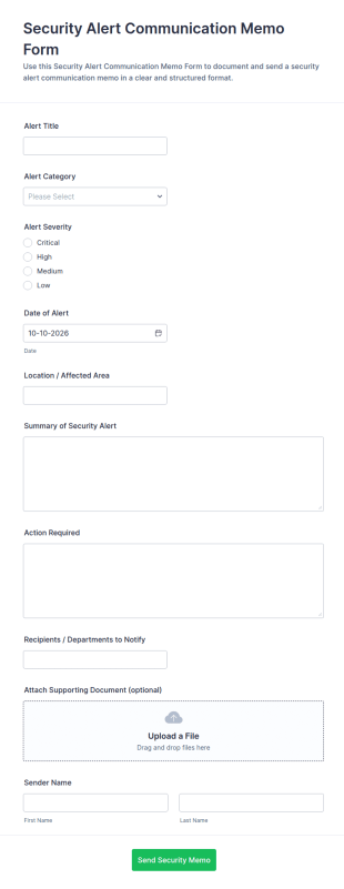 Security Alert Communication Memo Form Template