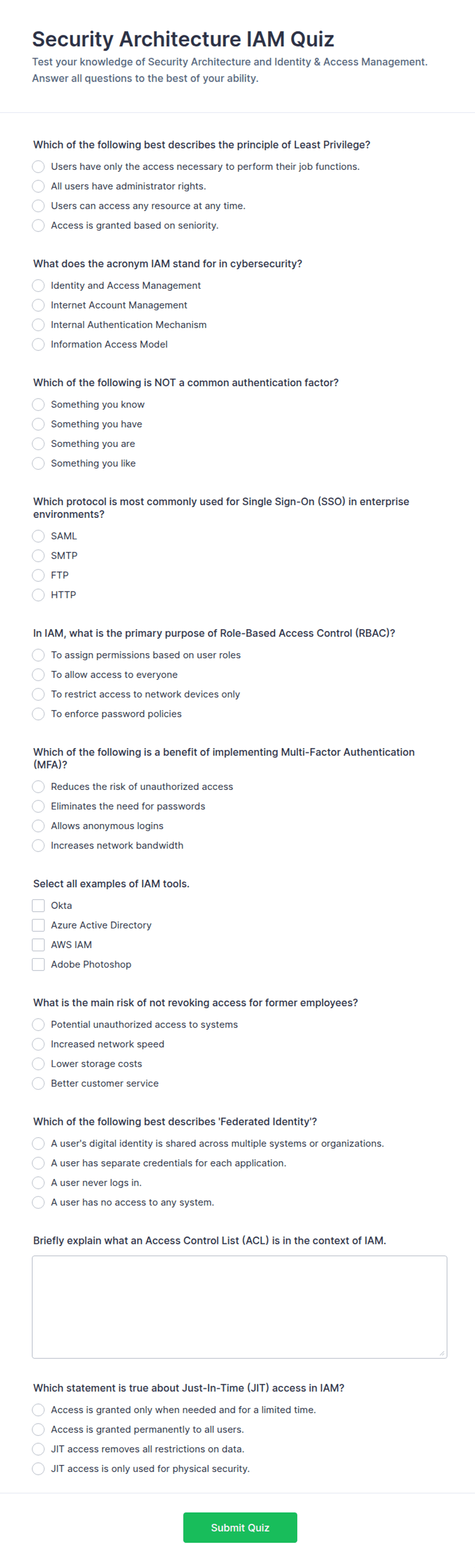 Security Architecture IAM Quiz Form Template | Jotform