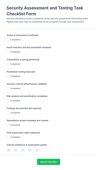 Security Assessment And Testing Task Checklist Form Template