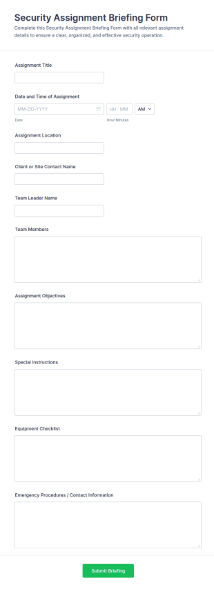 Security Assignment Briefing Form Template