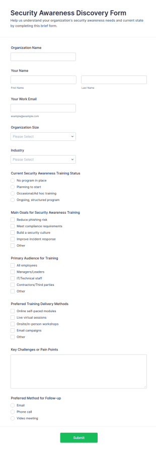 Security Awareness Discovery Form Template