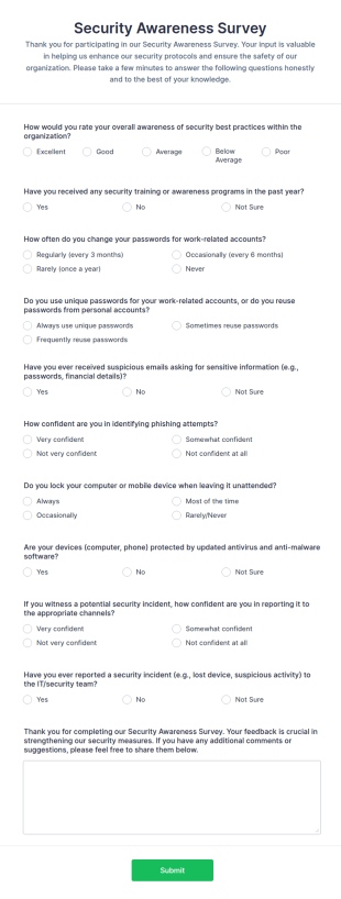 Security Awareness Survey Form Template