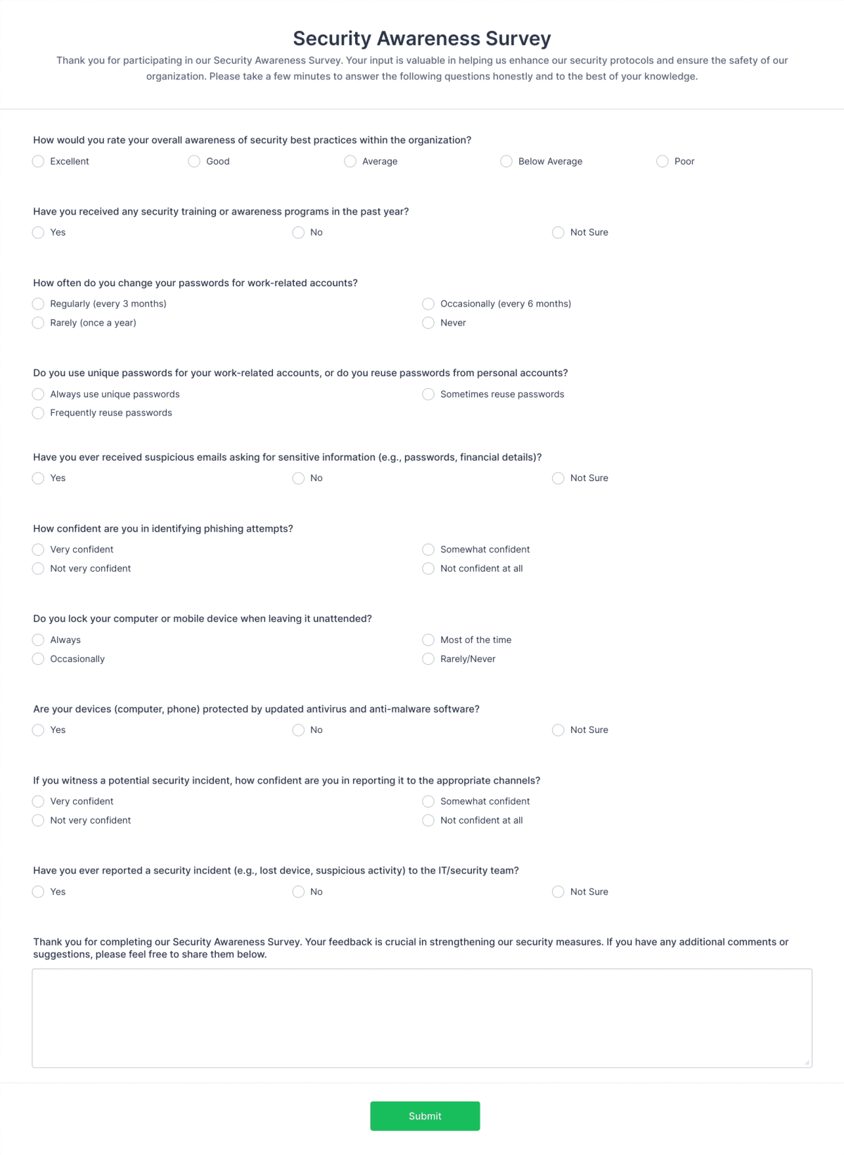 Security Awareness Survey Form Template | Jotform