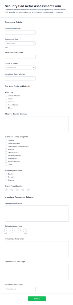 Security Bad Actor Assessment Form Template