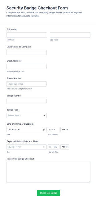 Security Badge Checkout Form Template