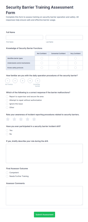 Security Barrier Training Assessment Form Template