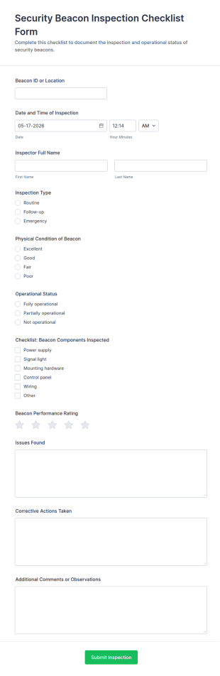 Security Beacon Inspection Checklist Form Template