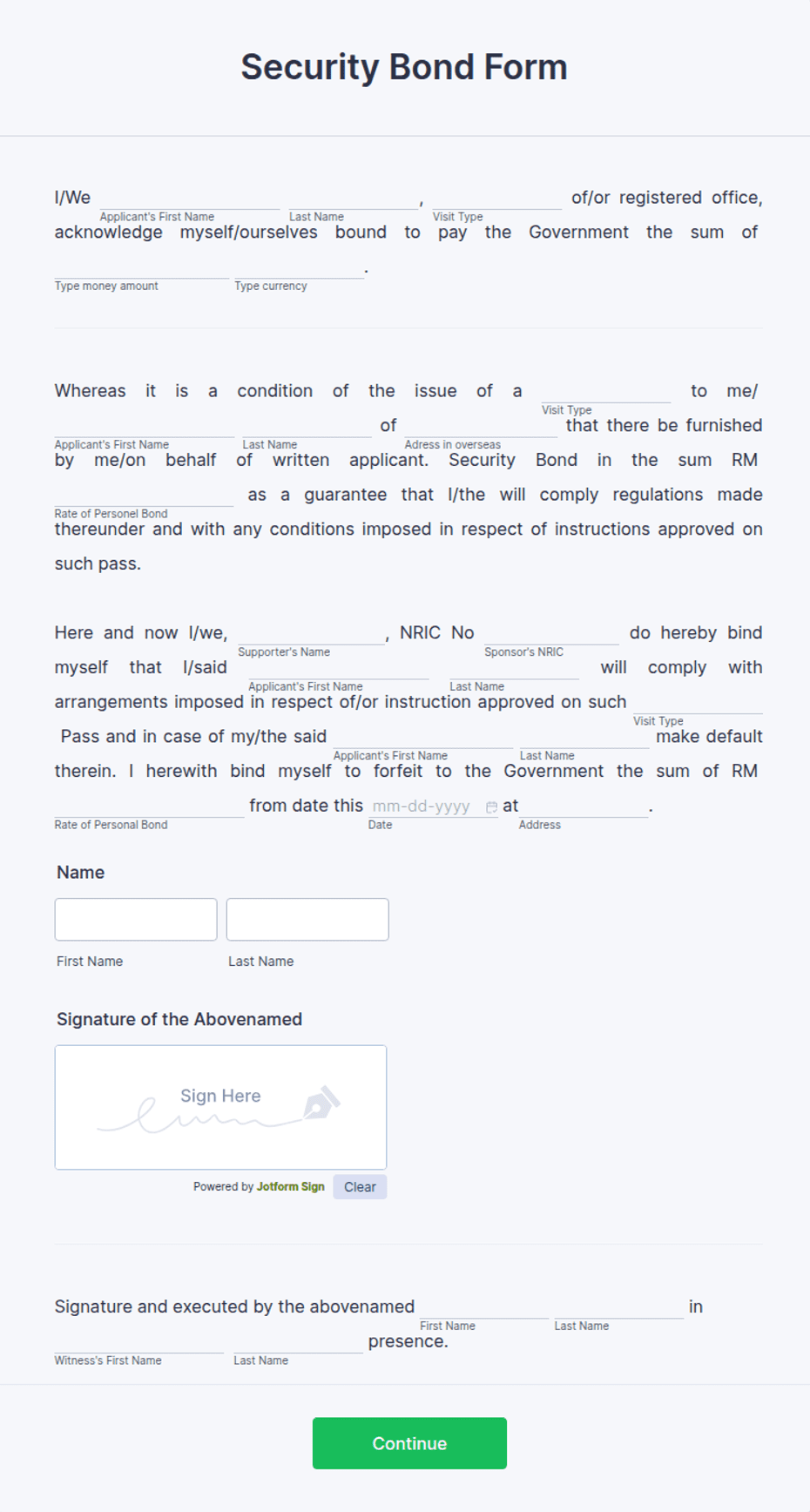 Security Bond Form Template | Jotform