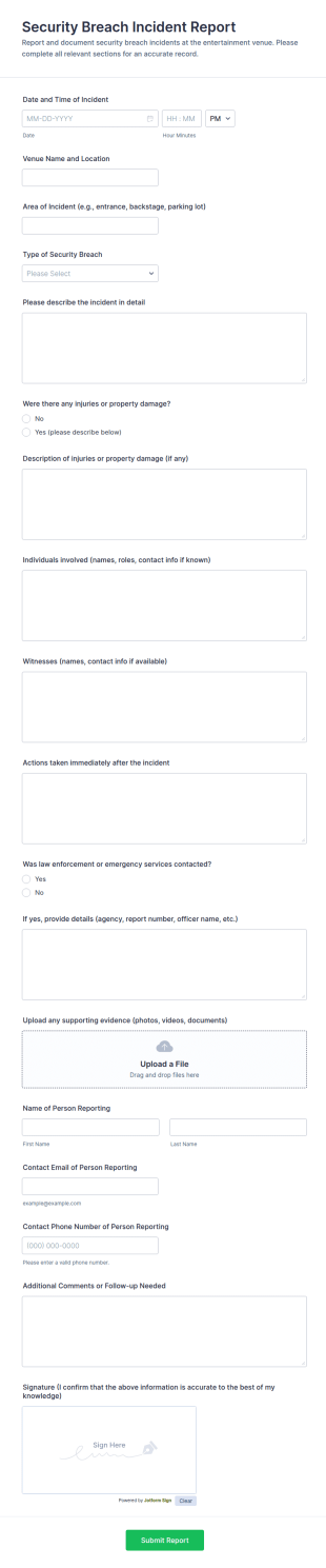 Security Breach Incident Report Form Template